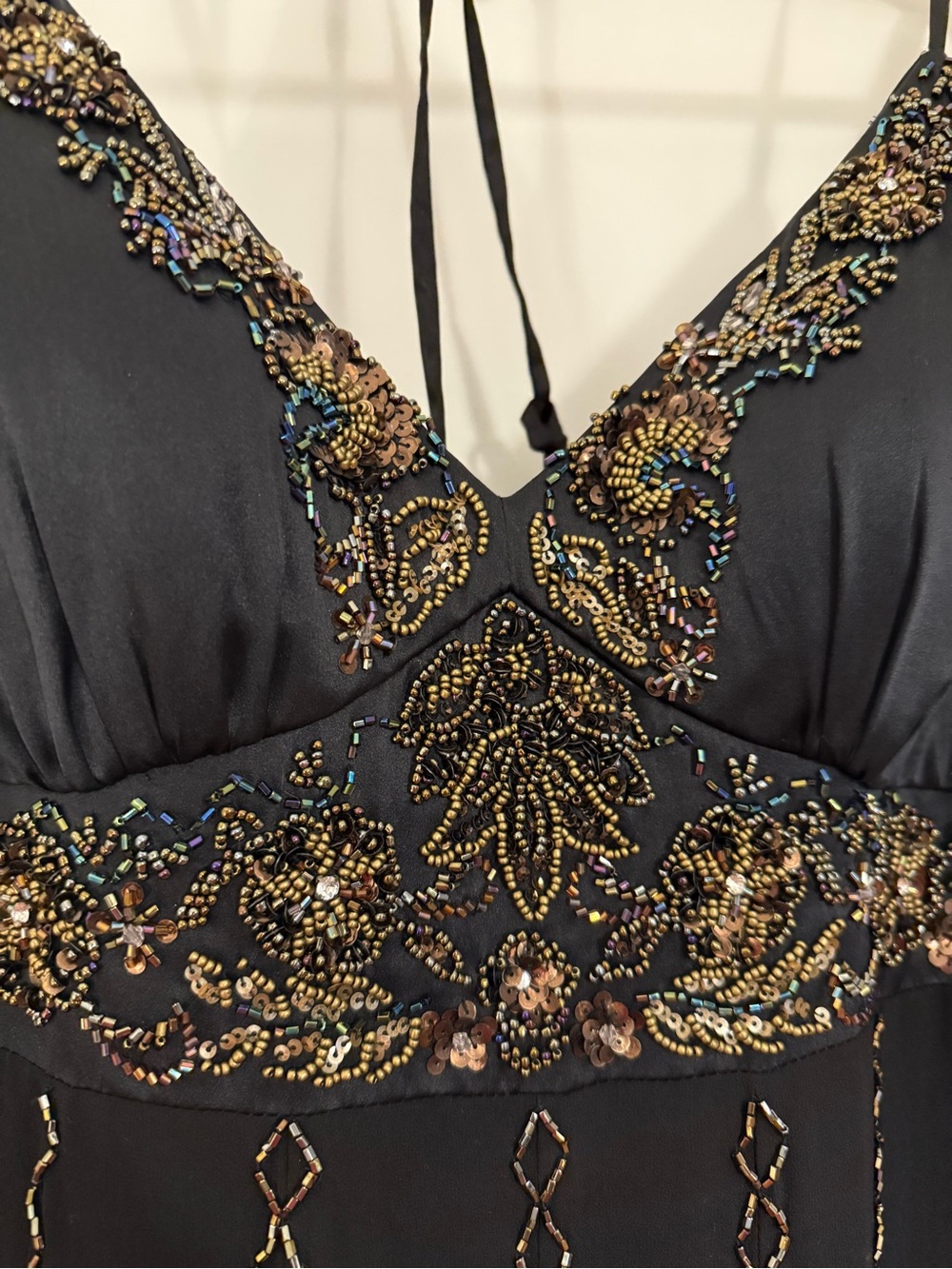 Sue Wong Y2K Black Silk Dress with Gold and iridescent beading
